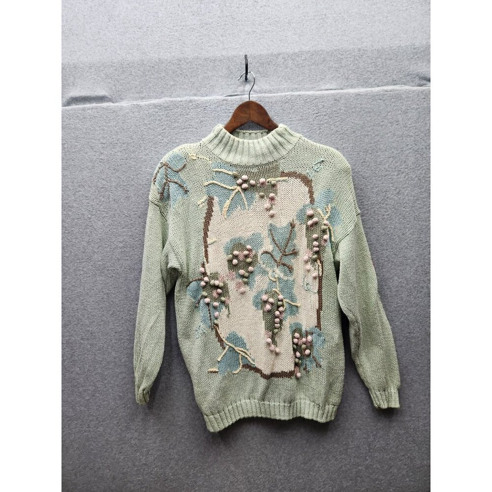 VTG Margules Womens Medium Ramie & Cotton Floral Knit Sweater